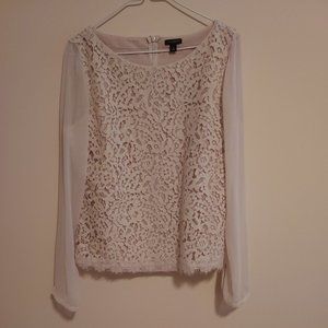 Ann Taylor Women's Blouse Size 6 Small Beige Lace Long Sleeve